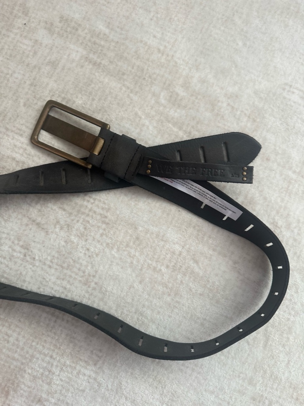 We The Free Black Leather Belt with Brass-Tone Buckle